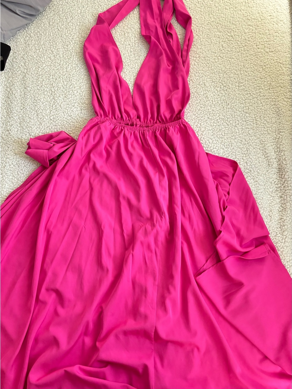 SHEIN Bright Pink Maxi Dress with Front Bow - Picture 4 of 4